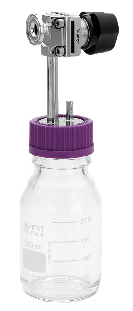 Aquasyn reusable sample bottle assembly with integrated Valbow valve