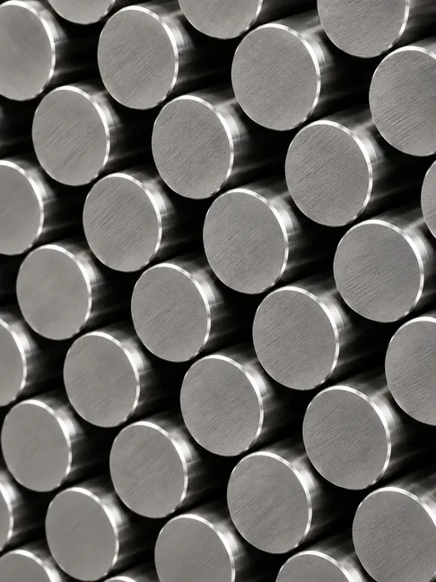 Stacked ends of round stainless bar stock