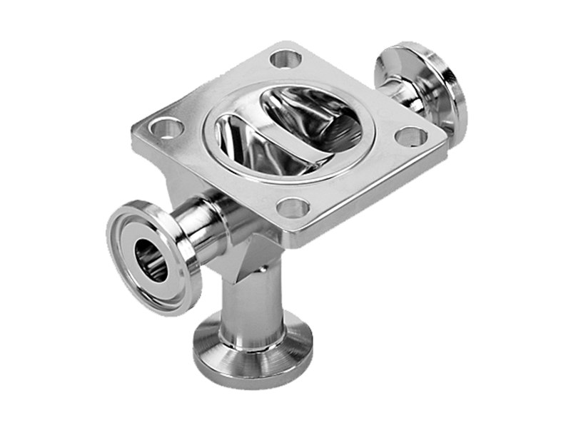 Aquasyn three-leg port valve body with the access leg mounted at the drain angle
