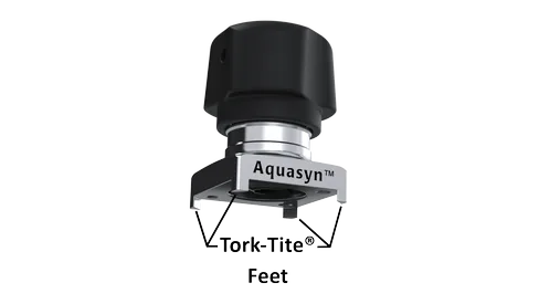 Aquasyn manual bonnet with Tork-Tite Feet labeled